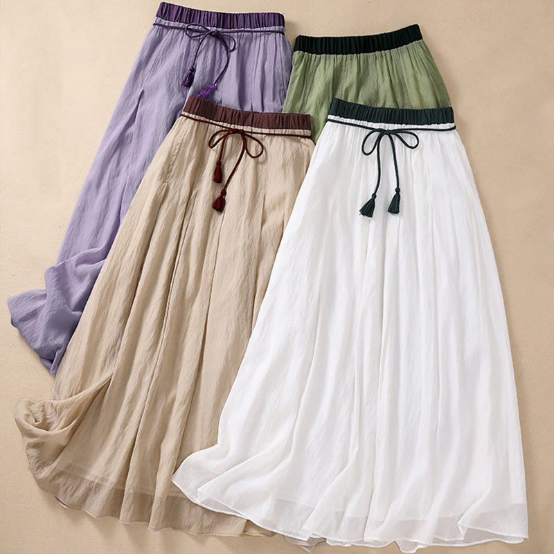 Nimara Ritual Casual Contrasting Color Pleated Lace-Up Design Women's 7-8 Length Skirt
