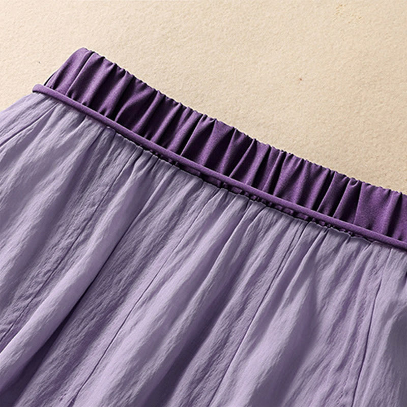 Nimara Ritual Casual Contrasting Color Pleated Lace-Up Design Women's 7-8 Length Skirt