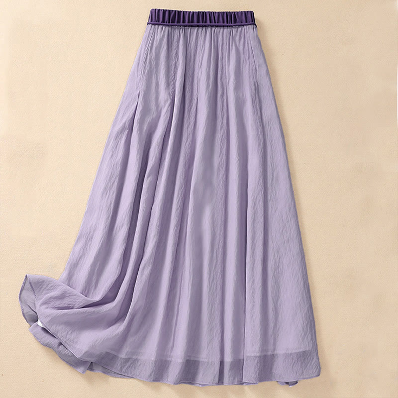 Nimara Ritual Casual Contrasting Color Pleated Lace-Up Design Women's 7-8 Length Skirt