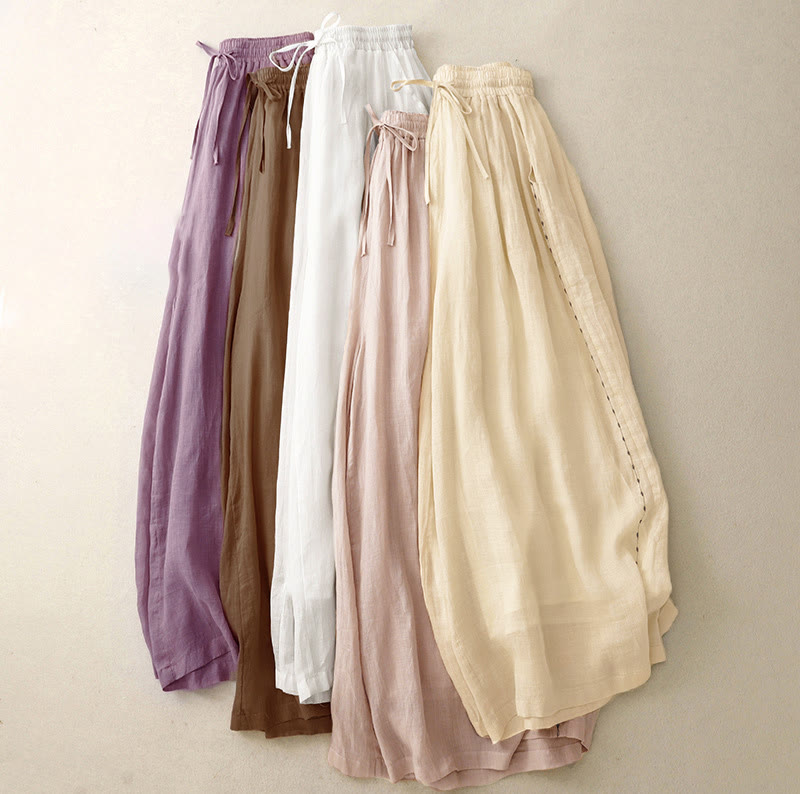 Nimara Ritual Commute Solid Color Embroidery Drawstring Women's Wide Leg Ankle-Length Pants With Pockets