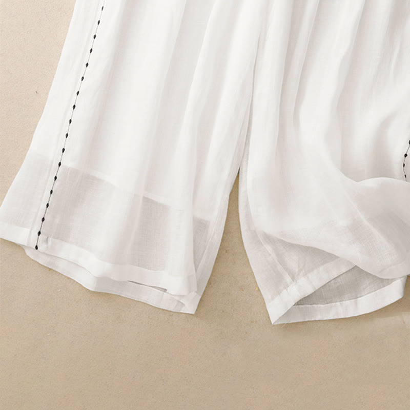 Nimara Ritual Commute Solid Color Embroidery Drawstring Women's Wide Leg Ankle-Length Pants With Pockets