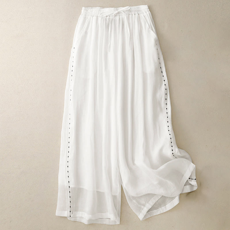 Nimara Ritual Commute Solid Color Embroidery Drawstring Women's Wide Leg Ankle-Length Pants With Pockets