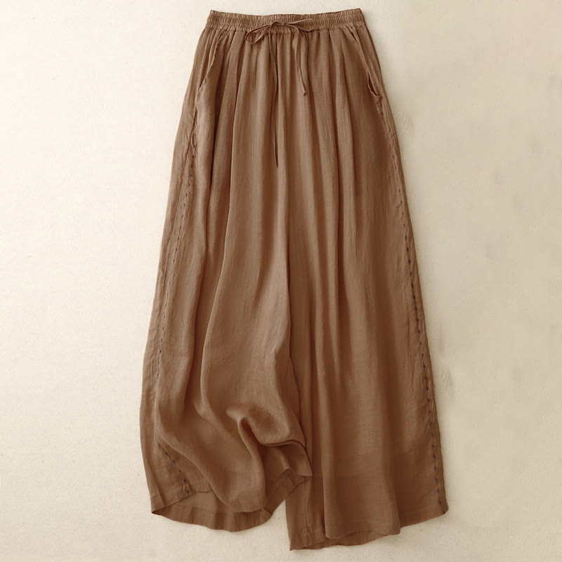 Nimara Ritual Commute Solid Color Embroidery Drawstring Women's Wide Leg Ankle-Length Pants With Pockets