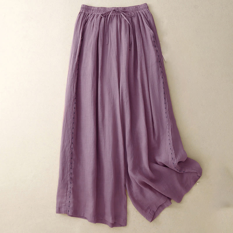 Nimara Ritual Commute Solid Color Embroidery Drawstring Women's Wide Leg Ankle-Length Pants With Pockets