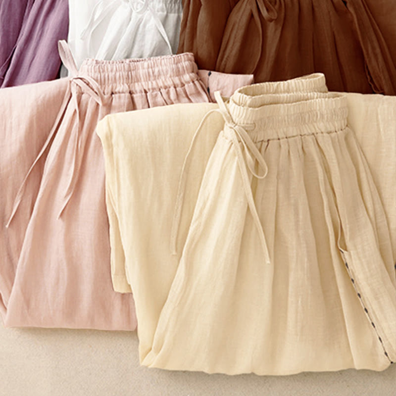 Nimara Ritual Commute Solid Color Embroidery Drawstring Women's Wide Leg Ankle-Length Pants With Pockets