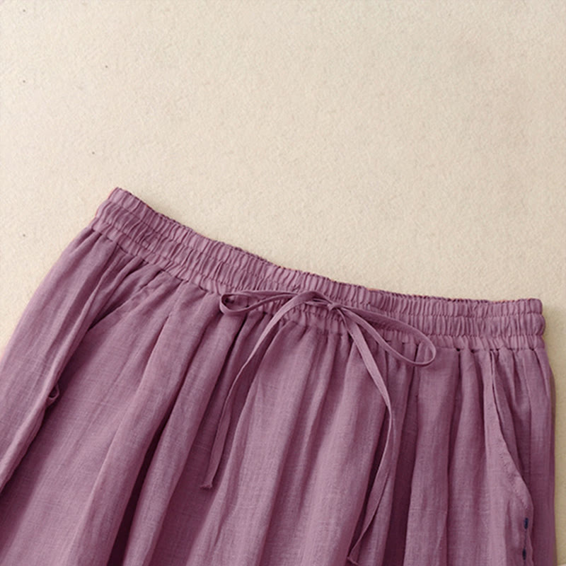 Nimara Ritual Commute Solid Color Embroidery Drawstring Women's Wide Leg Ankle-Length Pants With Pockets