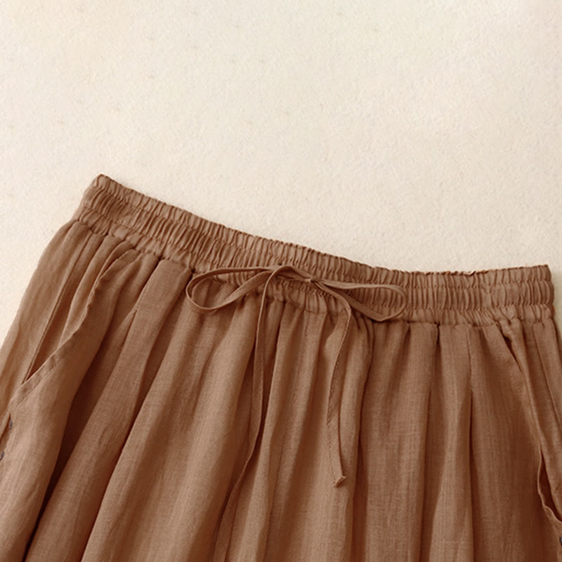 Nimara Ritual Commute Solid Color Embroidery Drawstring Women's Wide Leg Ankle-Length Pants With Pockets