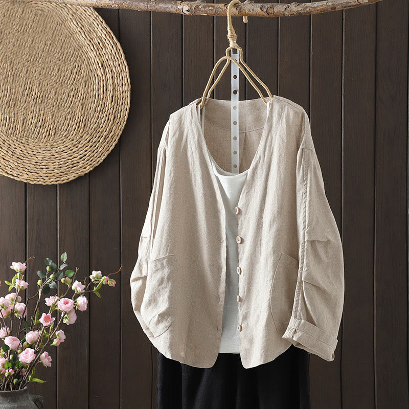 Nimara Ritual Pure Color V-neck Women's Jacket With Pockets