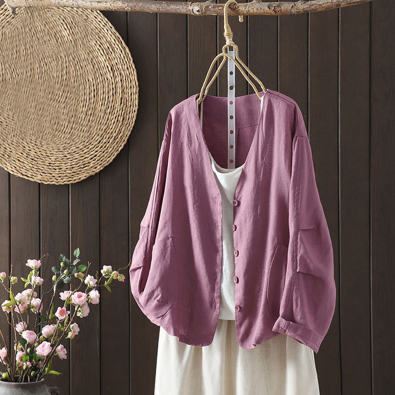 Nimara Ritual Pure Color V-neck Women's Jacket With Pockets
