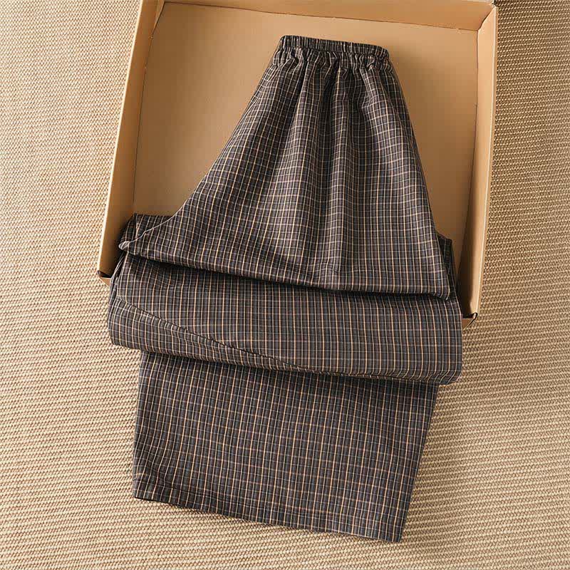 Nimara Ritual Spring Summer Casual Brown Plaid Cropped Pants Women's Wide Leg Pants With Pockets