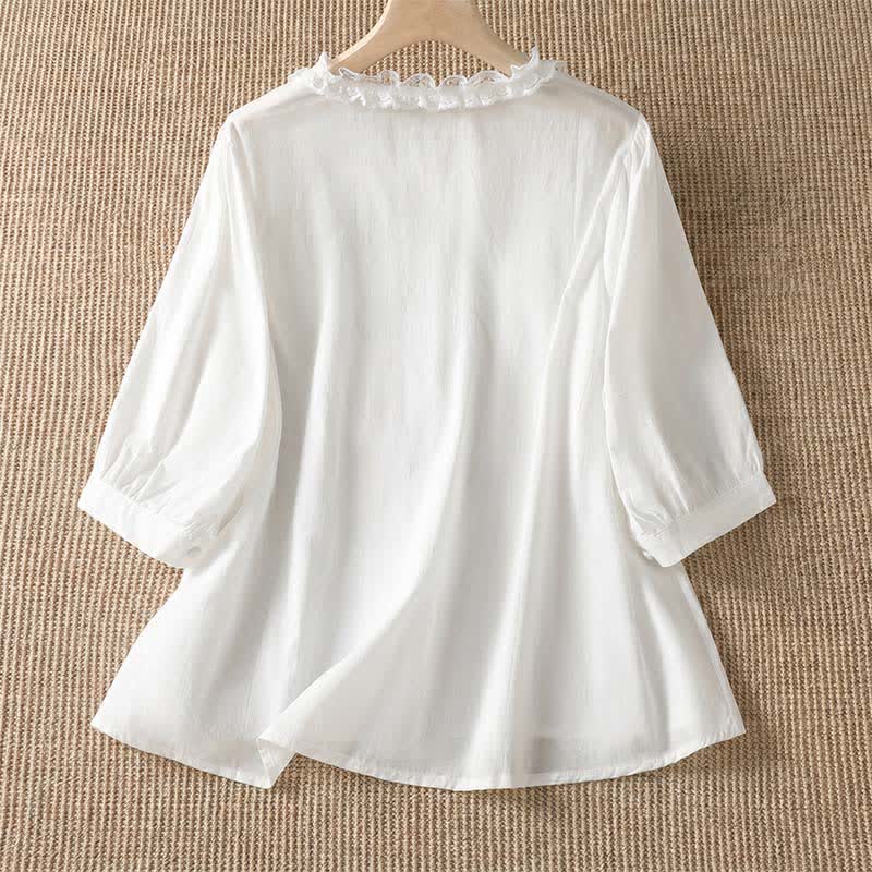 Nimara Ritual Summer Casual Elegant Solid V-Neck Layered Ruffle Women's Three-Quarter Sleeve Shirts