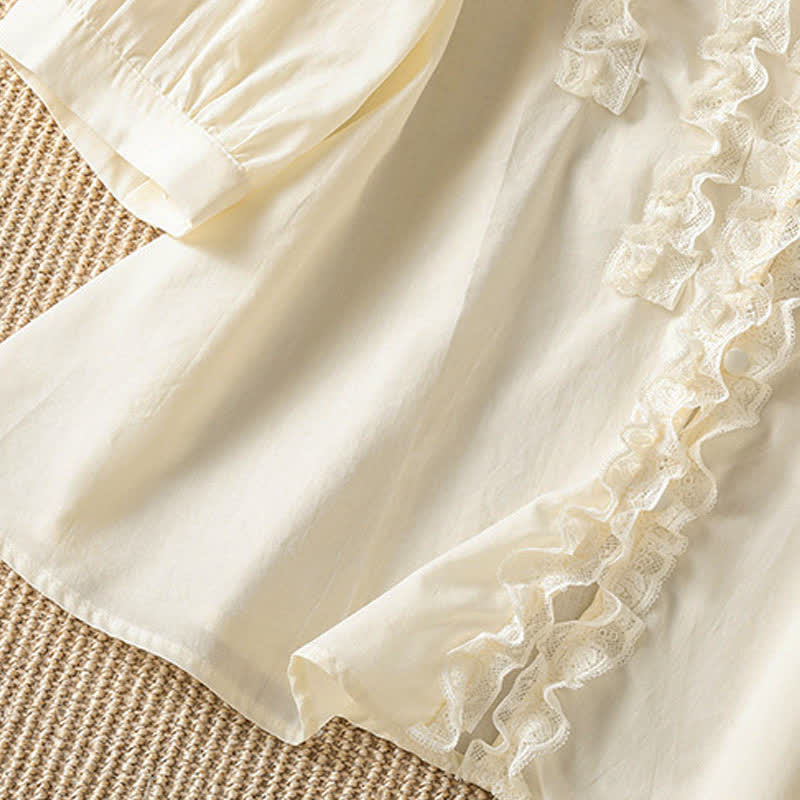 Nimara Ritual Summer Casual Elegant Solid V-Neck Layered Ruffle Women's Three-Quarter Sleeve Shirts