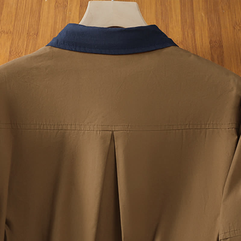 Nimara Ritual Summer Casual Minimalist Solid Contrast Trim Women's Long Sleeve Shirts With Patch Pocket