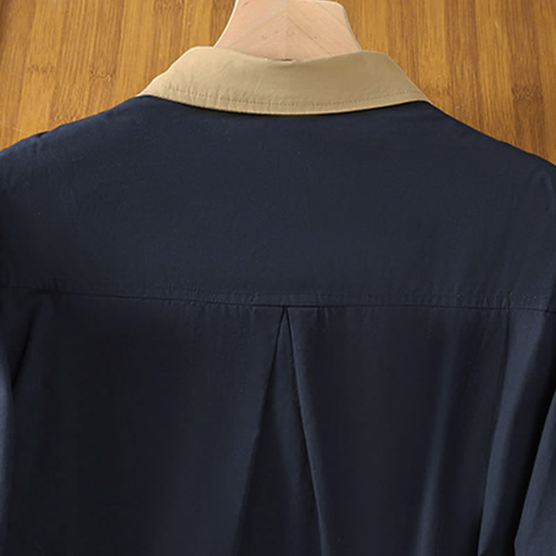 Nimara Ritual Summer Casual Minimalist Solid Contrast Trim Women's Long Sleeve Shirts With Patch Pocket