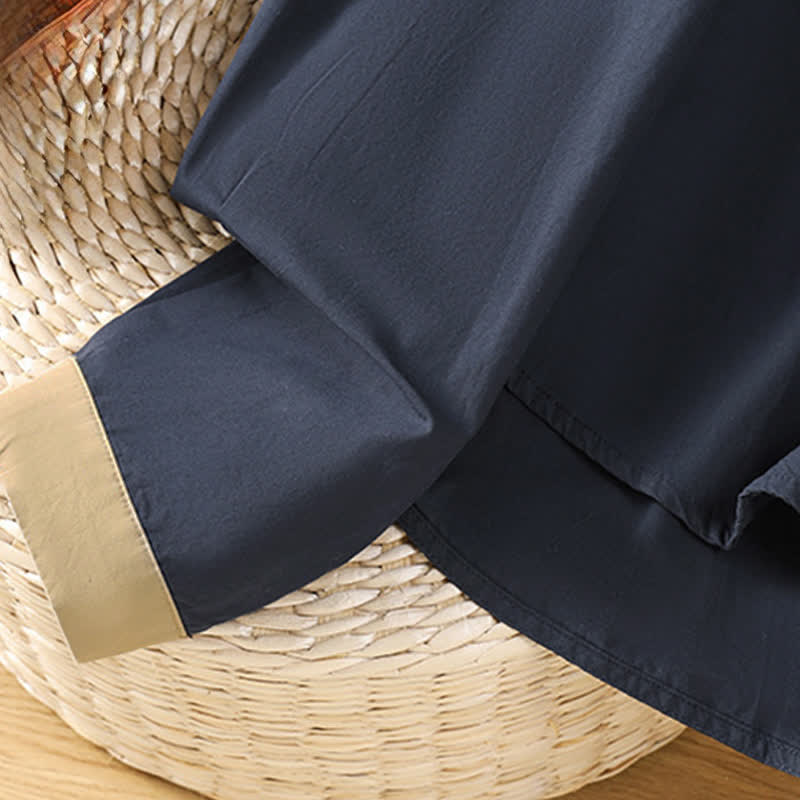Nimara Ritual Summer Casual Minimalist Solid Contrast Trim Women's Long Sleeve Shirts With Patch Pocket