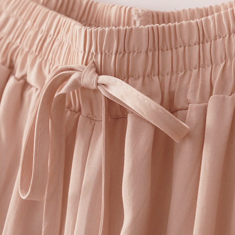 Nimara Ritual Summer Casual Elegant Drawstring Solid Cropped Pants Women's Wide Leg Pants With Pockets