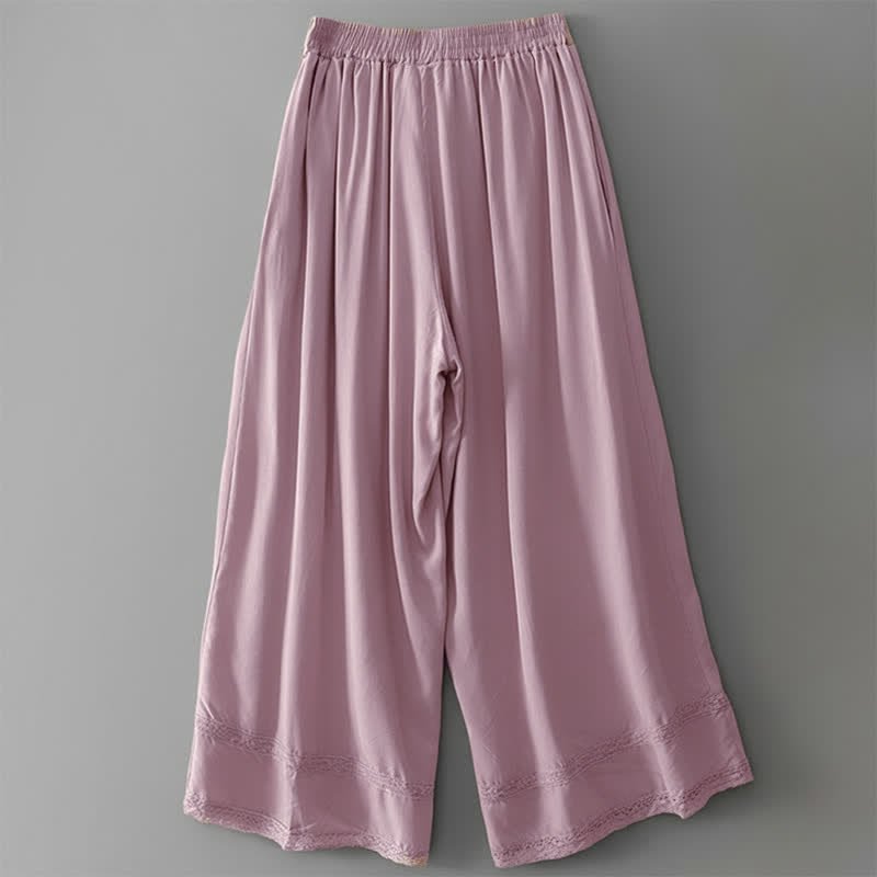 Nimara Ritual Summer Casual Elegant Drawstring Solid Cropped Pants Women's Wide Leg Pants With Pockets
