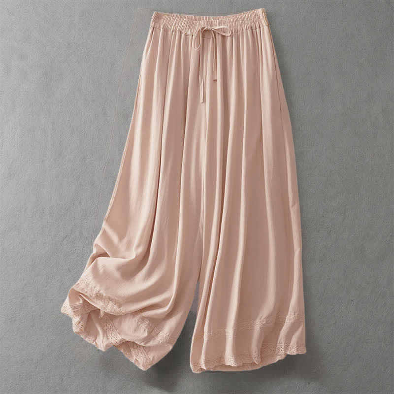 Nimara Ritual Summer Casual Elegant Drawstring Solid Cropped Pants Women's Wide Leg Pants With Pockets