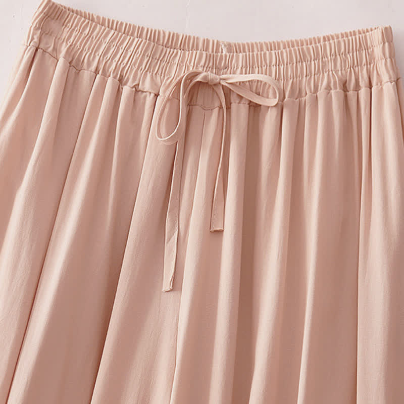 Nimara Ritual Summer Casual Elegant Drawstring Solid Cropped Pants Women's Wide Leg Pants With Pockets