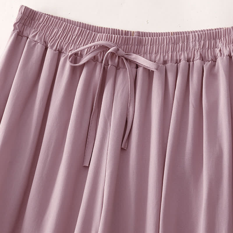 Nimara Ritual Summer Casual Elegant Drawstring Solid Cropped Pants Women's Wide Leg Pants With Pockets