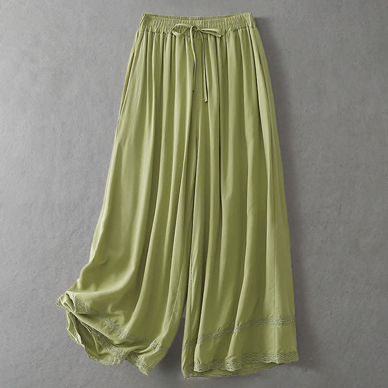 Nimara Ritual Summer Casual Elegant Drawstring Solid Cropped Pants Women's Wide Leg Pants With Pockets