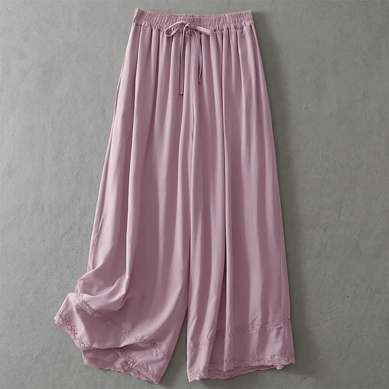 Nimara Ritual Summer Casual Elegant Drawstring Solid Cropped Pants Women's Wide Leg Pants With Pockets