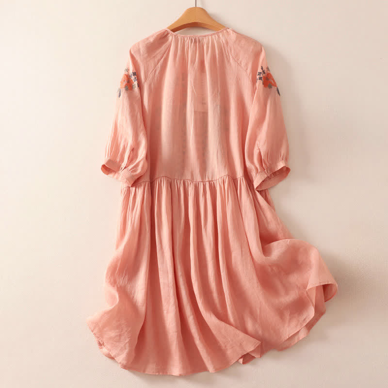 Nimara Ritual Summer Boho Embroidery Floral Women's Elbow-Length Sleeve Dress