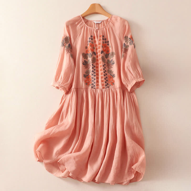 Nimara Ritual Summer Boho Embroidery Floral Women's Elbow-Length Sleeve Dress