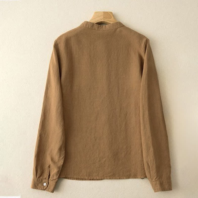 Nimara Ritual Fall Casual Tang Style Mandarin Collar Solid Women's Long Sleeve Shirts