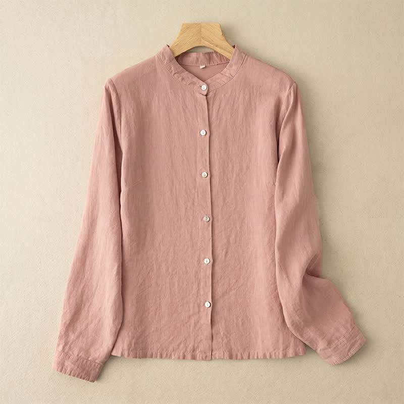 Nimara Ritual Fall Casual Tang Style Mandarin Collar Solid Women's Long Sleeve Shirts