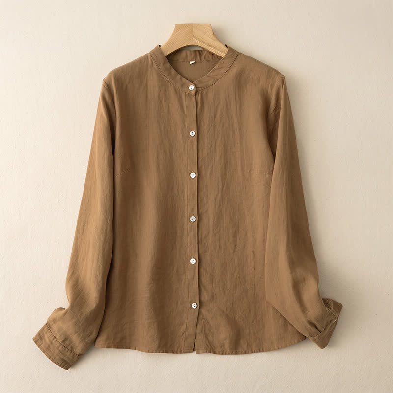 Nimara Ritual Fall Casual Tang Style Mandarin Collar Solid Women's Long Sleeve Shirts