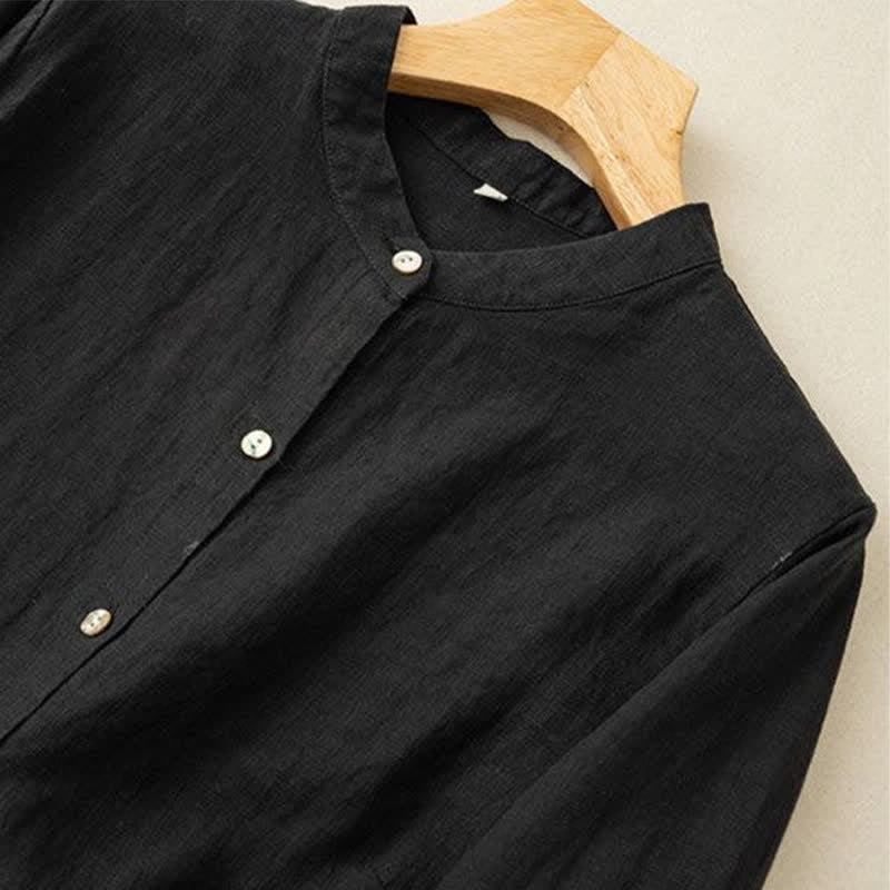 Nimara Ritual Fall Casual Tang Style Mandarin Collar Solid Women's Long Sleeve Shirts