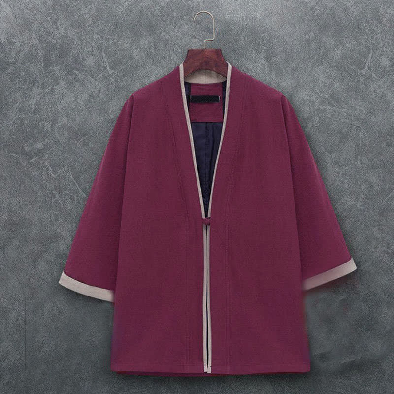 Nimara Ritual Spring Summer Minimalist Casual Knot Button Solid Cotton Three-Quarter Sleeve Men's Kimono