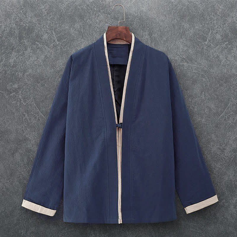 Nimara Ritual Spring Summer Minimalist Casual Knot Button Solid Cotton Three-Quarter Sleeve Men's Kimono