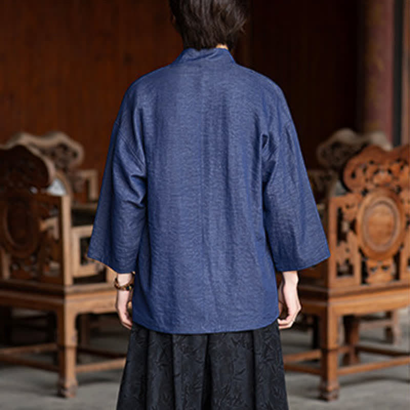 Nimara Ritual Spring Summer Casual Minimalist Drawstring Solid Three-Quarter Sleeve Men's Kimono With Pocket
