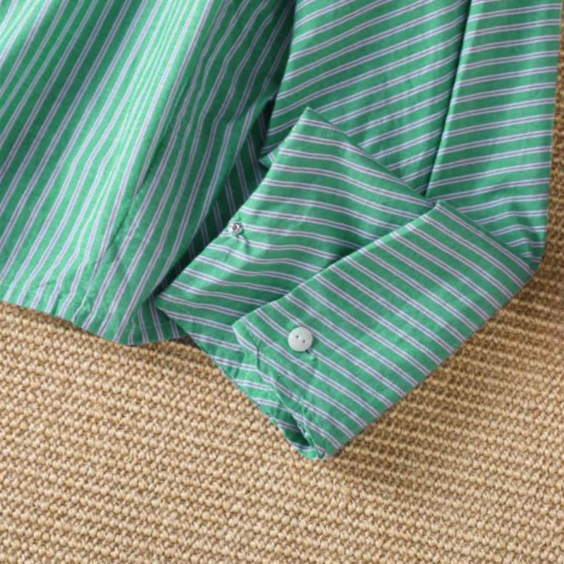 Nimara Ritual Spring Casual Minimalist Green Striped Crew Neck Women's Long Sleeve T-Shirt