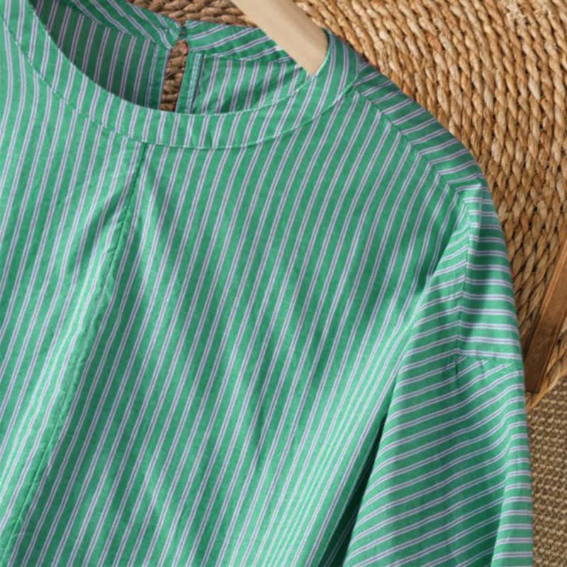Nimara Ritual Spring Casual Minimalist Green Striped Crew Neck Women's Long Sleeve T-Shirt