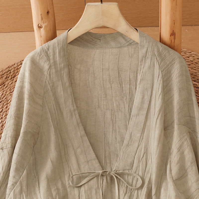 Nimara Ritual Summer Casual Boho Wrinkle Design Drawstring Solid Women's Kimono
