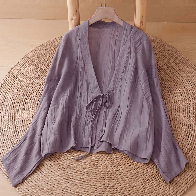 Nimara Ritual Summer Casual Boho Wrinkle Design Drawstring Solid Women's Kimono