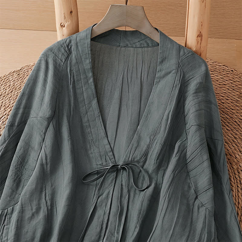 Nimara Ritual Summer Casual Boho Wrinkle Design Drawstring Solid Women's Kimono