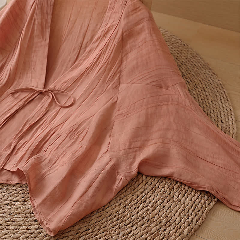 Nimara Ritual Summer Casual Boho Wrinkle Design Drawstring Solid Women's Kimono