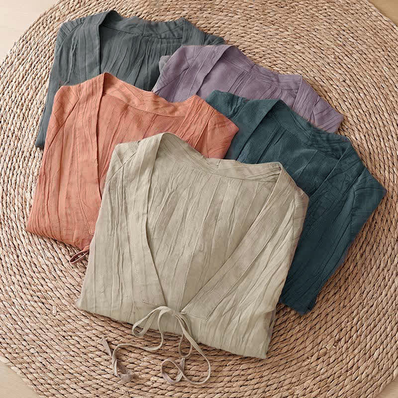 Nimara Ritual Summer Casual Boho Wrinkle Design Drawstring Solid Women's Kimono