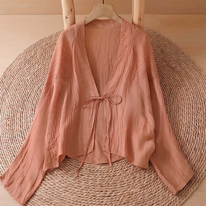 Nimara Ritual Summer Casual Boho Wrinkle Design Drawstring Solid Women's Kimono