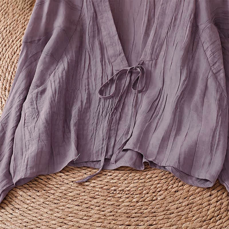 Nimara Ritual Summer Casual Boho Wrinkle Design Drawstring Solid Women's Kimono