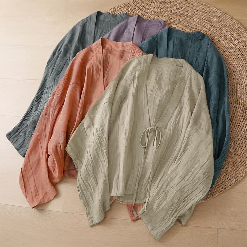 Nimara Ritual Summer Casual Boho Wrinkle Design Drawstring Solid Women's Kimono