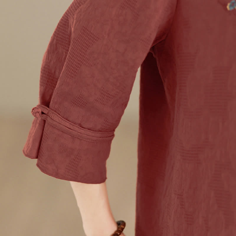 Nimara Ritual Spring Summer Vintage Tang Style Embroidery Mandarin Collar Floral Women's Long Sleeve Shirts