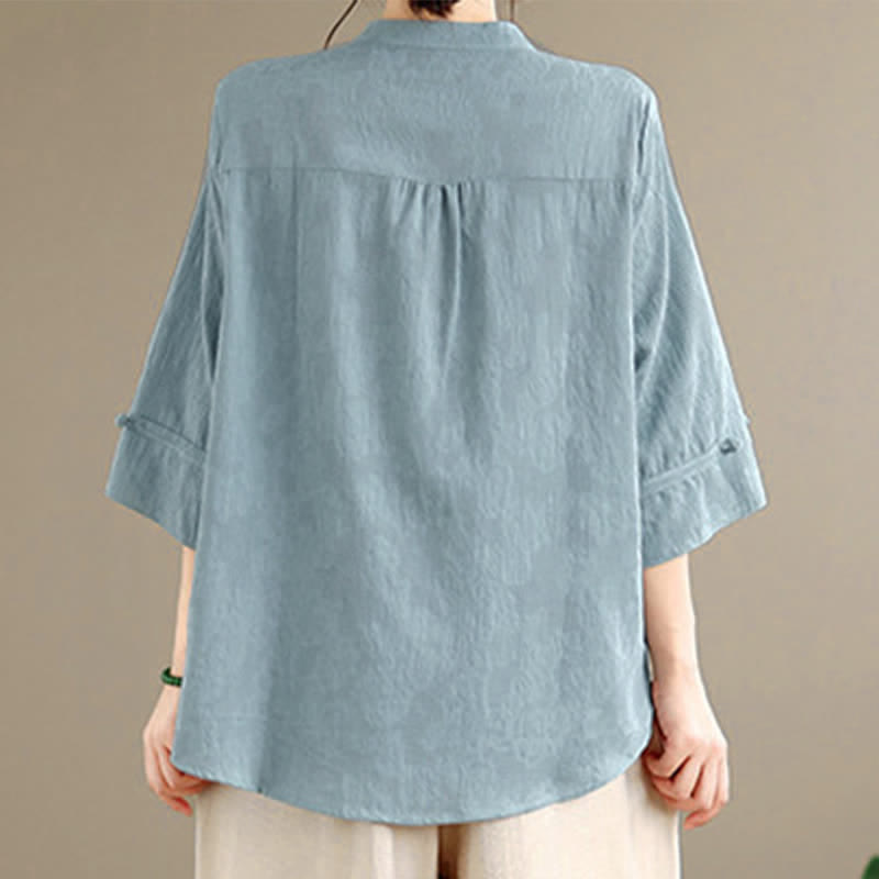 Nimara Ritual Spring Summer Vintage Tang Style Embroidery Mandarin Collar Floral Women's Long Sleeve Shirts