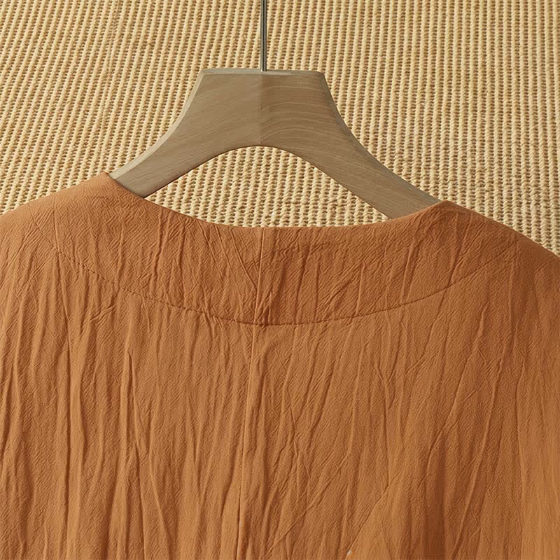 Nimara Ritual Summer Casual Minimalist Solid Orange Crew Neck Women's Short Sleeve Dress