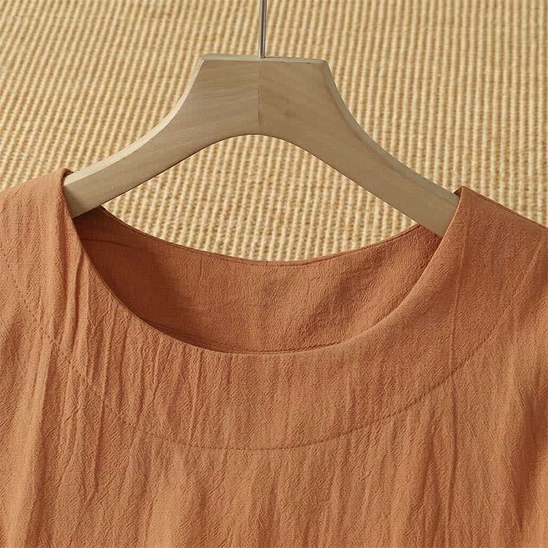 Nimara Ritual Summer Casual Minimalist Solid Orange Crew Neck Women's Short Sleeve Dress