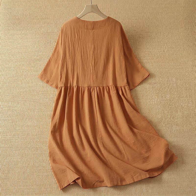Nimara Ritual Summer Casual Minimalist Solid Orange Crew Neck Women's Short Sleeve Dress